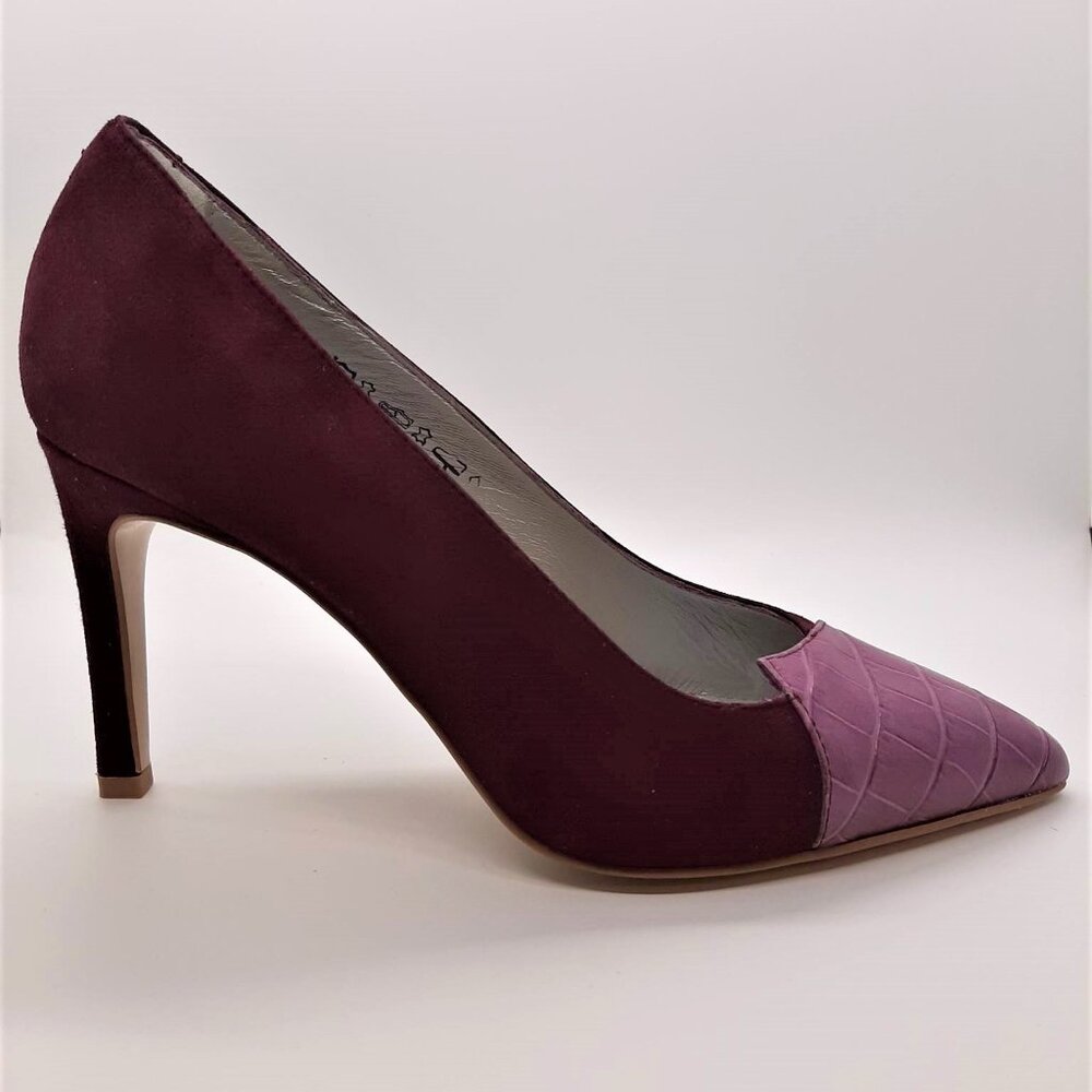 Purple Suede Leather and Genuine Leather Closed Toe Heels